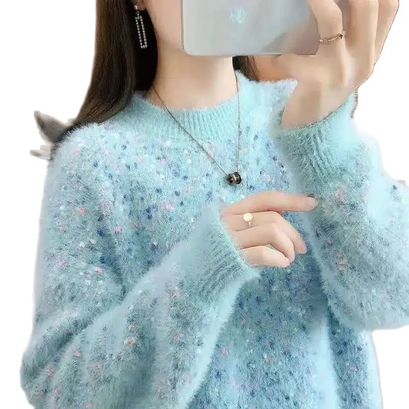 Женский свободный вязаный свитер пуловер с бархатным/без бархата из