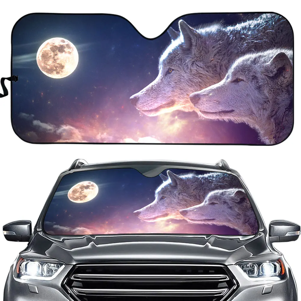 

Windshield Sun Shade for Car Cool 3D Moon Wolf Printed Front Windshield Sunshade for Men Protect Car Interior Shade