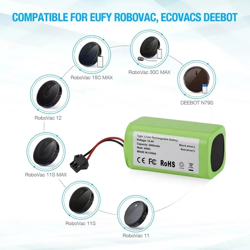 

14,4 В 2800 мАч 18650 сменная батарея для Conga 990 Ecovacs Deebot N79S N79 DN622 Eufy Robovac 11 11 11S 12 15C 15S