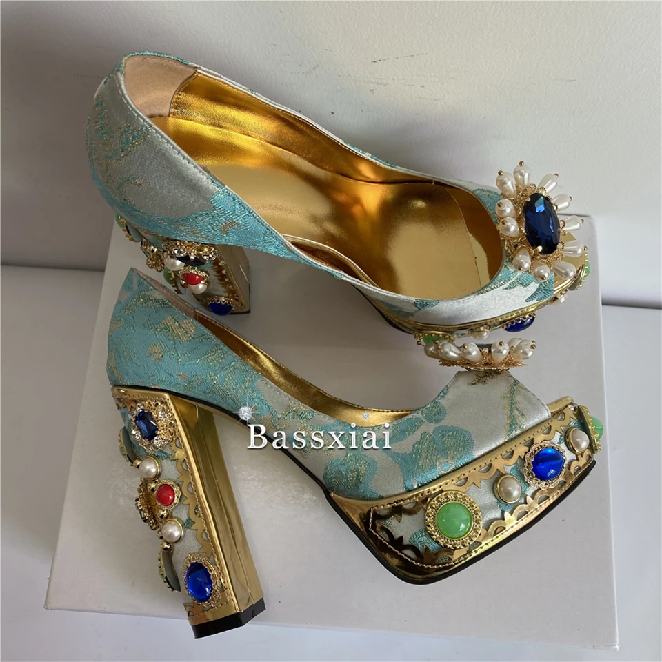 Туфли для вечеринок с заклепками и жемчугом женские туфли-лодочки на массивном