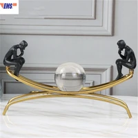 rodin the thinker statue metal frame with crystal ball sculpture decoration european style living room desktop ornaments x1926