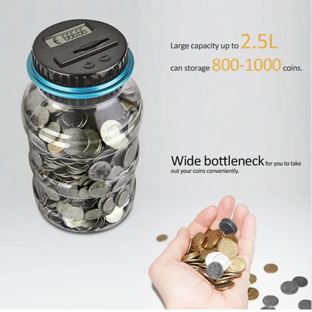 Euro Portable Size LCD Display Smart Electronic Digital Counting Coin Bank Money Saving Box Jar Counter Bank Box Best Gift