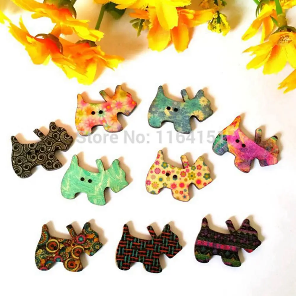 50PCs MIXED Colors Lovely Dog buttons 2 Hole bulk Buttons for craft Sewing Scrapbooking  20mm x28mm decorative Products
