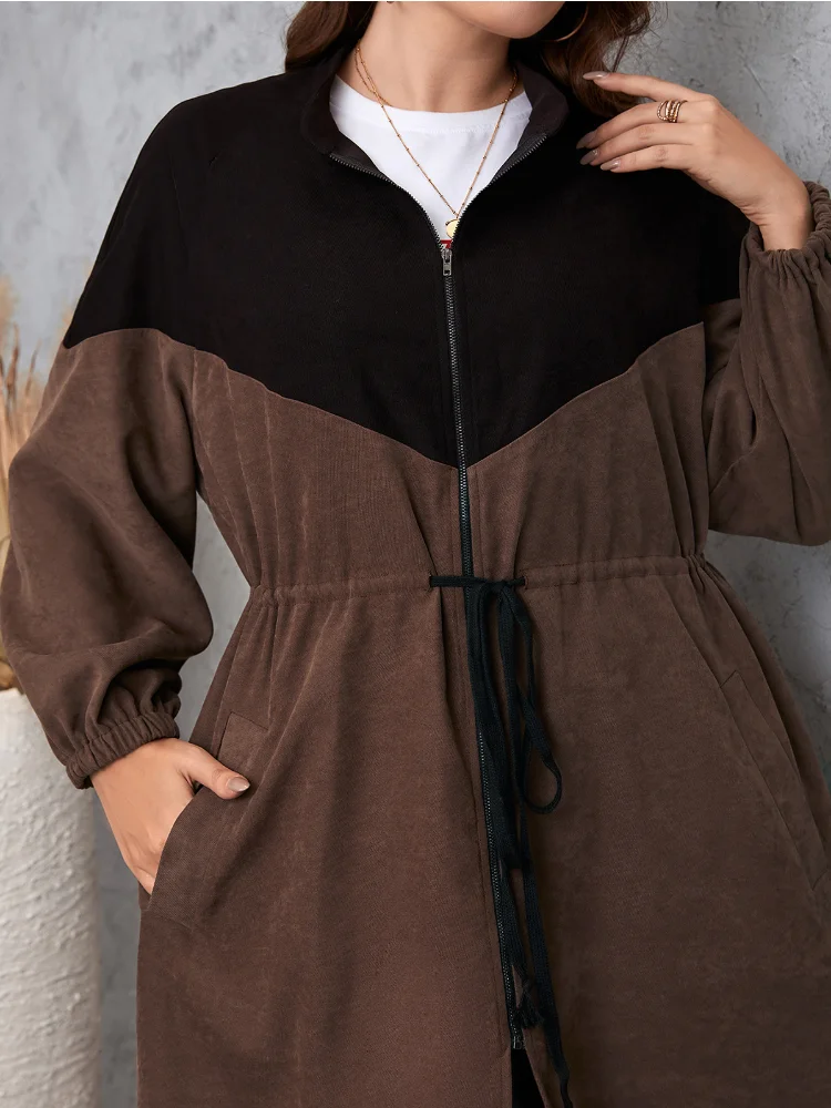 Commuting minimalist style with waist strap, medium length women's oversized jacket plus size  roupas femininas