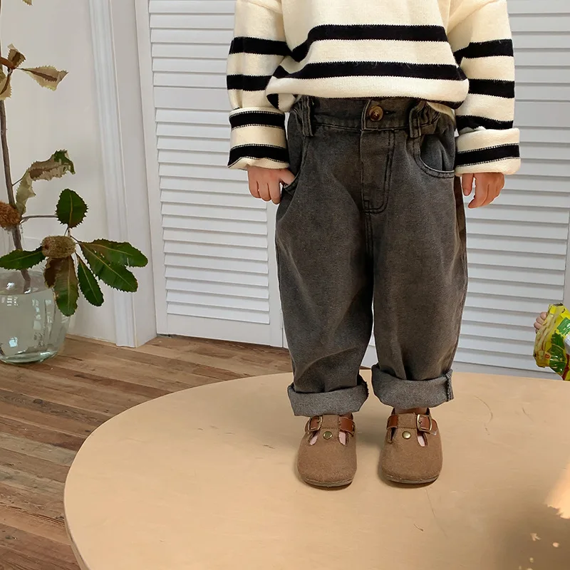 

2022 Autumn New Children Pants Boys Girls Korean Loose Leisure Black Jeans