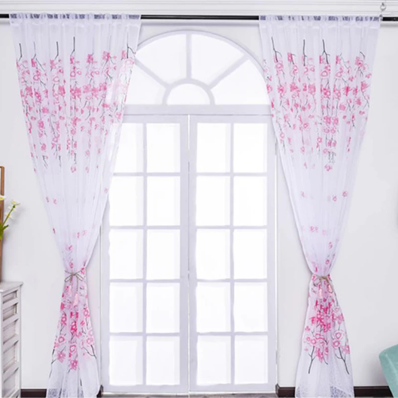 

Curtains Home Decoration Peach Blossom Lily Curtains Translucent Printing Window Screens Finished Screen Curtains
