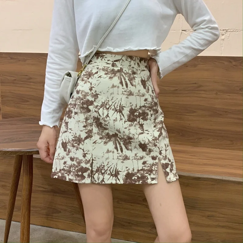 

2021 Fashion Summer A-line Elegant Slim Hip Bag Mini Skirts High Waist Casual Tie-dye Skirts for Women Clothing Plus Size M-3XL