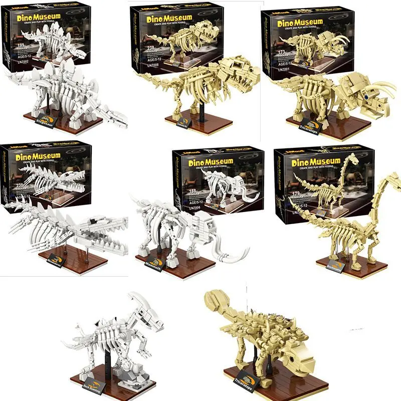 

Jurassic dinosaur world Tyrannosaurus Rex fossil skeleton model children's diy assembled educational building blocks toy gift