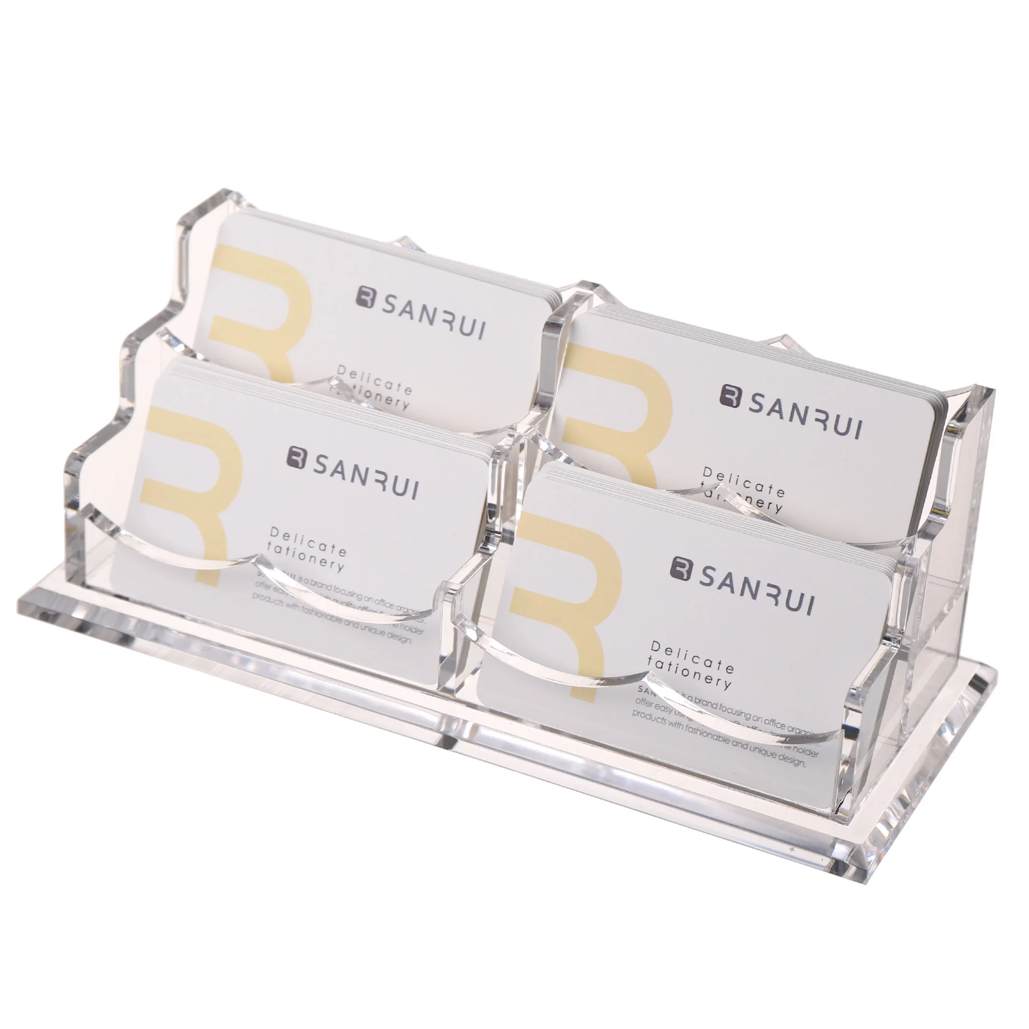 SANRUI Acrylic Clear Business Card Holder for Desk Display Stand Desktop Organizer Rack 2 Tier 4 Pocket