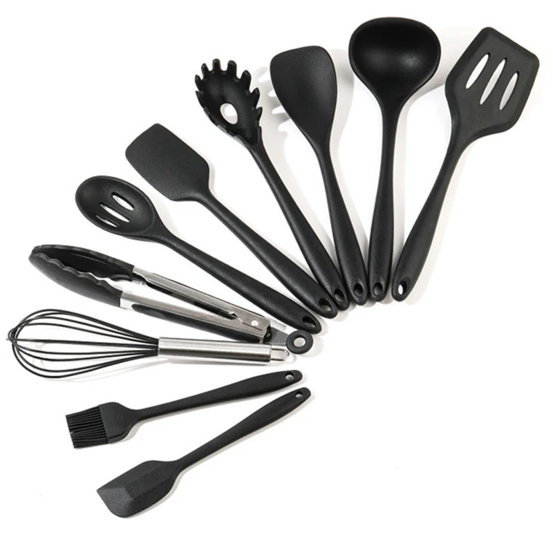 

9/10/12PCS Silicone Cooking Utensils Set Non-stick Spatula Shovel Wooden Handle Cooking Tools Set With Storage Box Kitchen Tools