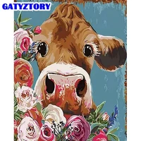 gatyztory cow painting by numbers diy on canvas 60x75cm frame paint by numbers flowers animal canvas painting kits gift