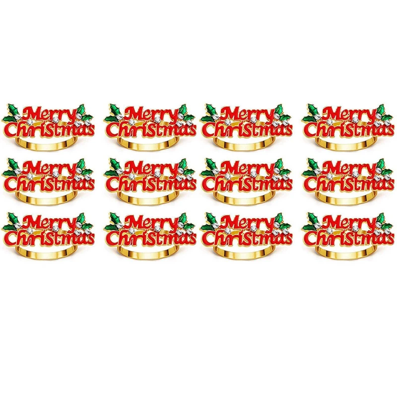 

New Christmas Napkin Rings Set Of 12, Red Merry Christmas Napkin Ring, Napkin Holder For Christmas Party Dinner Table Decor
