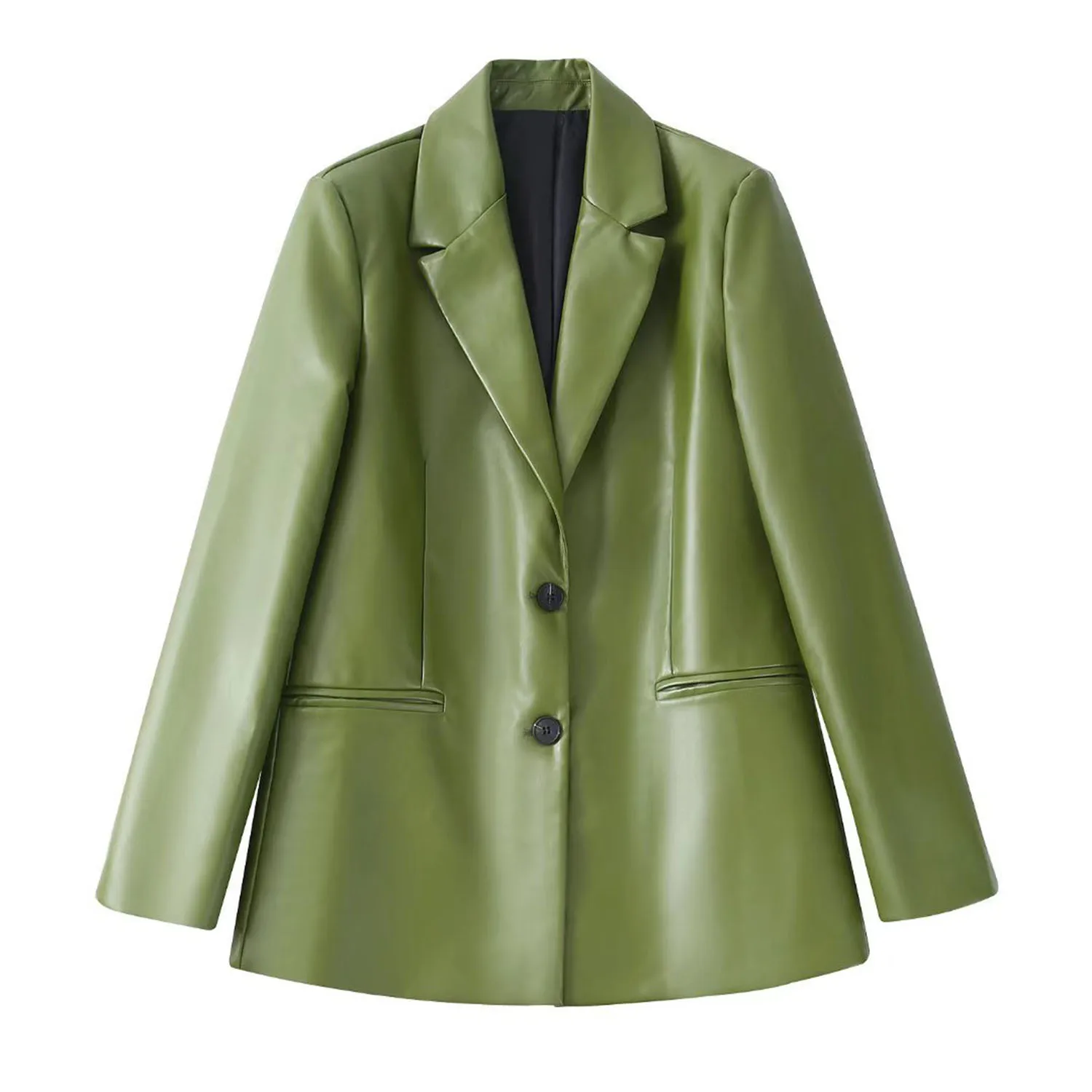 

Solid Chic Office Lady Pu Leather Blazers For Women Elegant Stylish Coats 2023 Women's Long Sleeve Single Breasted Slim Blazer