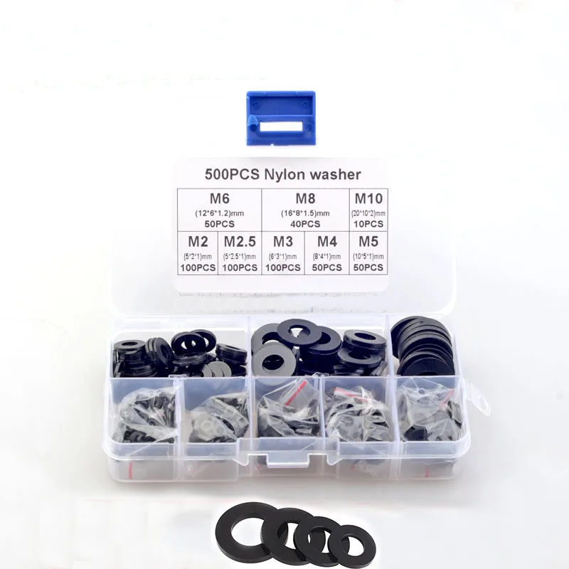

500 шт./1 комплект, нейлоновые плоские шайбы M2 M2.5 M3 M4 M5 M6 M8 M10, пластиковые изоляционные разделители, Набор уплотнений для набора механических п...