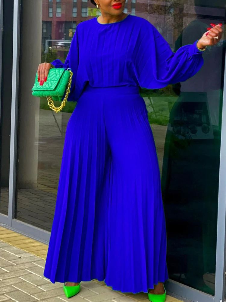 

Two Piece Set Women Tracksuit Summer Fashion Clothes Dresses for Women 2023Casual Party Pleated Tops Wide Leg Pant Sets Outfits