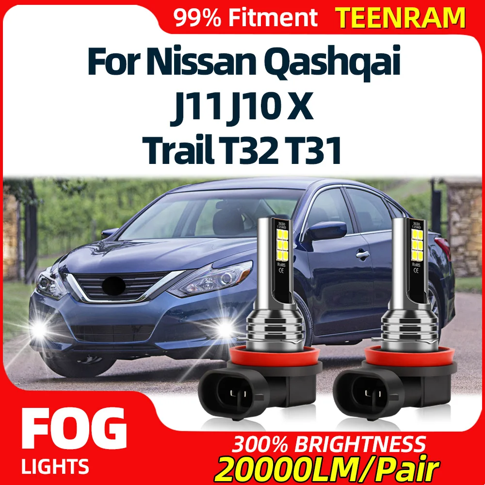 

20000LM Светодиодные передние противотуманные фары 60W Plug And Play Автомобильные противотуманные фары Blubs 12V 6000K Белый для Nissan Qashqai J11 J10 X Trail T32 T31