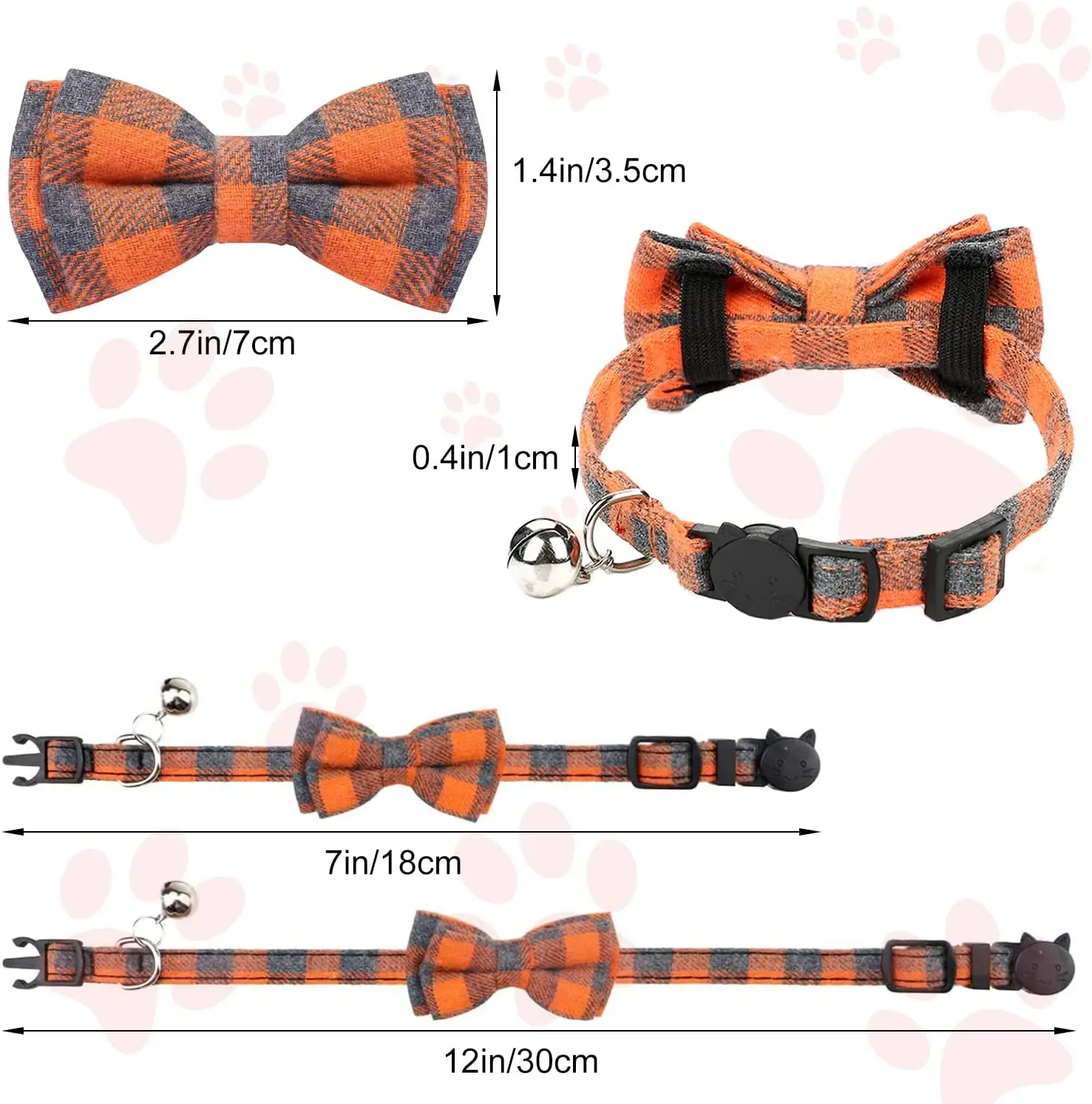Pet Breakaway Cat Collar Bow Tie and Bell Cute Plaid Christmas Red Elastic Adjustable Dog Collar with Sash Small Bell for Cats images - 6