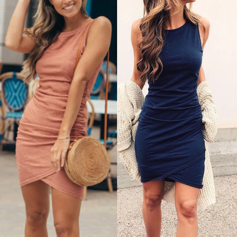 

The new hot-selling folding irregular dress sleeveless skirt covering buttocks