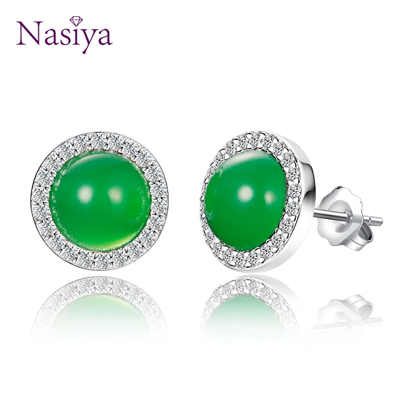

Nasiya Created Green Red Chalcedony Stud Earrings For Women Silver 925 Jewelry Luxury Women's Wedding Party Gift Wholesale