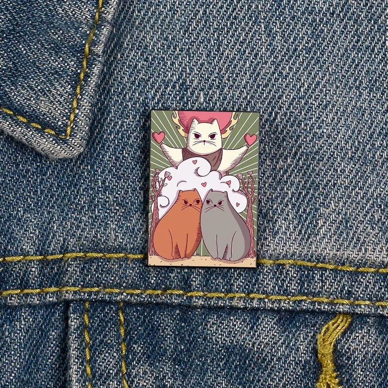 

Fashion The lovers Tarot card with cats Printed vintage Brooches Shirt Lapel teacher Bag Cute Badge Cartoon pins for Lover Girl