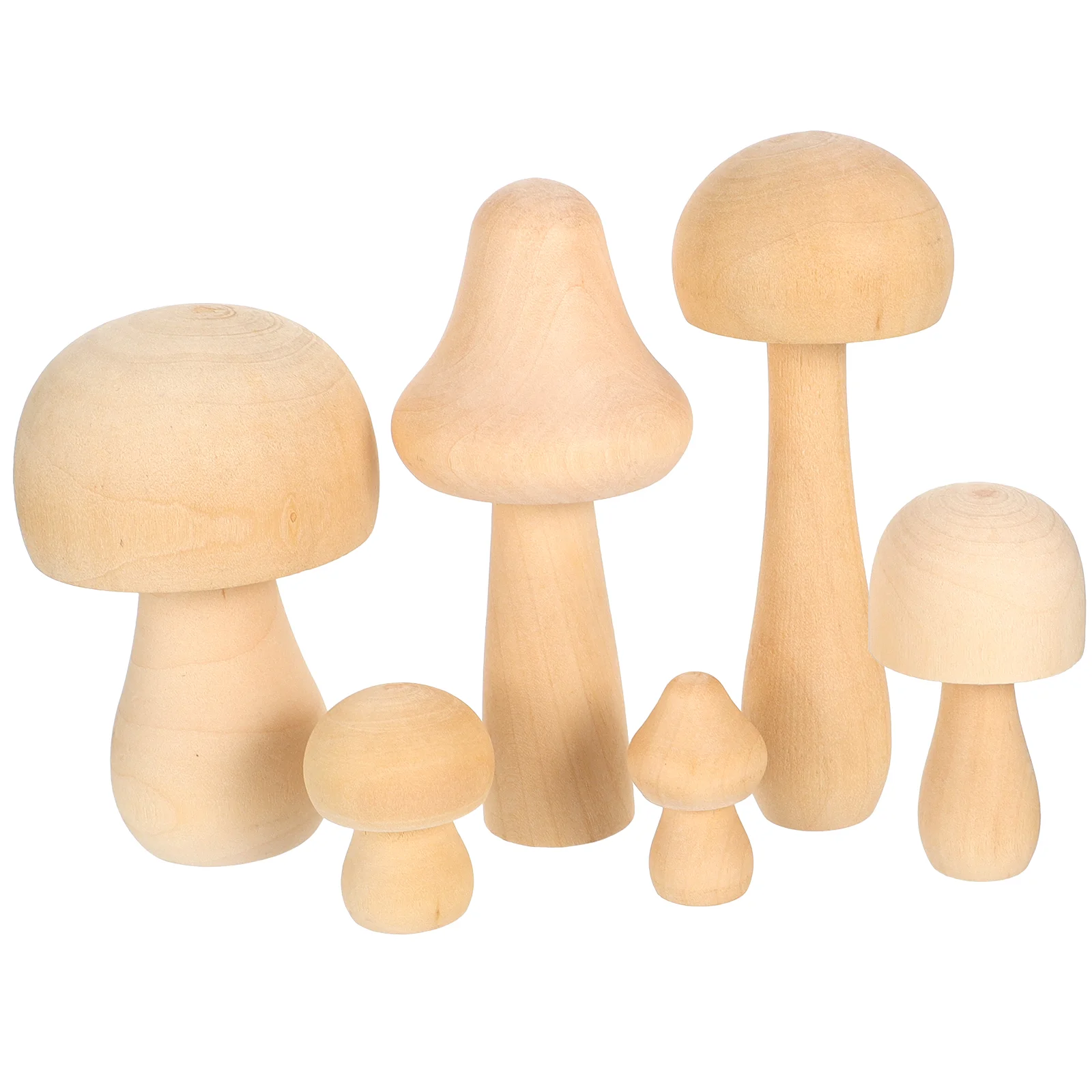 

6 Pcs Wooden Mushroom Set Various Sizes Natural Unfinished Mushroom for DIY