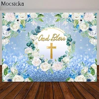 boy baby shower photography background first communion baptism party decor backdrop white floral blue bokeh photo studio props