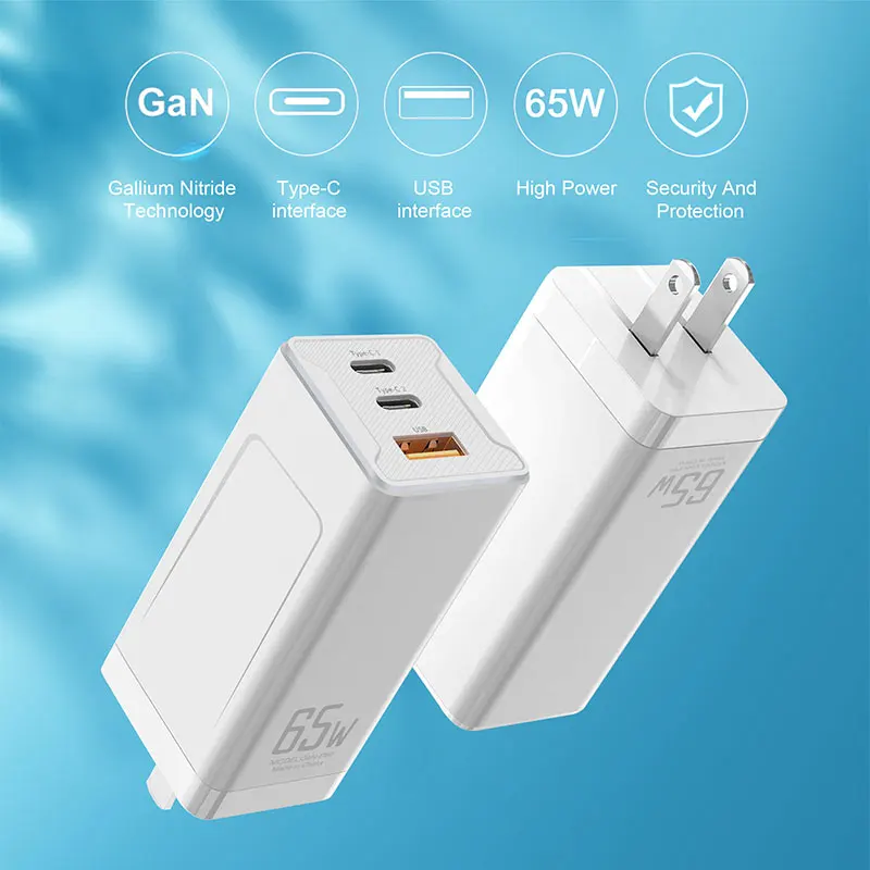 

65W GaN Quick Charger 3 Port Type-C USB Fast Charger PD QC3.0 Charge Adapter For iPhone 12 13 Xiaomi Samsung laptop Smartphone