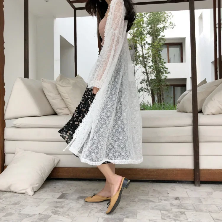 Лето 2019 новая богемная кружевная рубашка средней длины тонкий кардиган