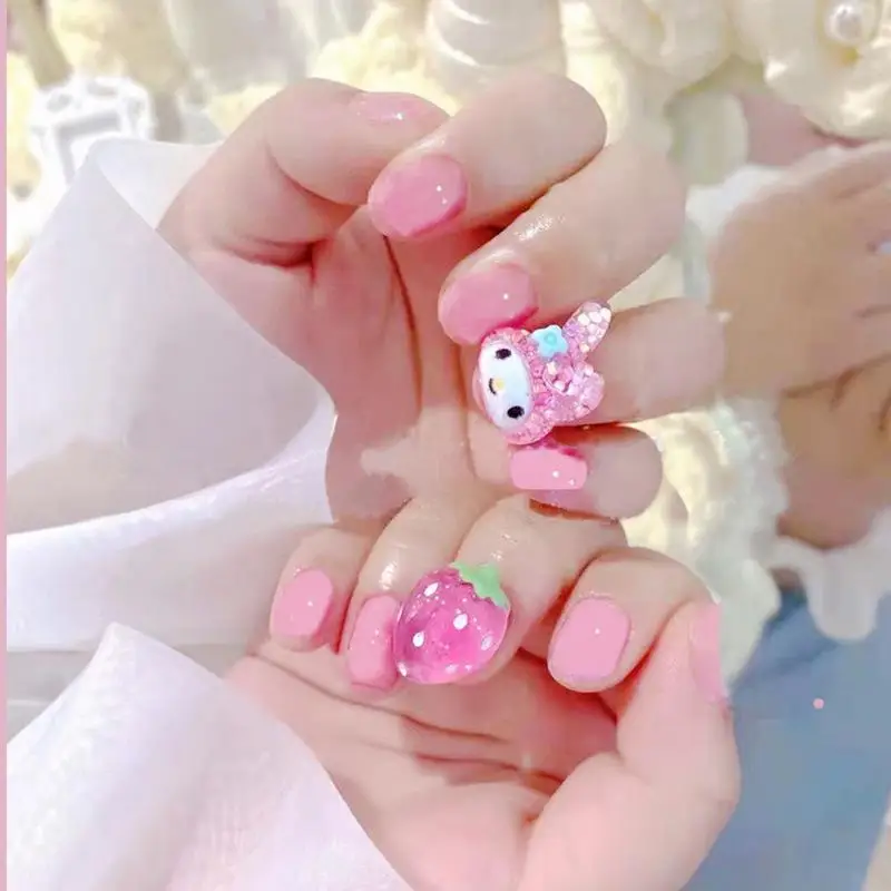

Kawaii Sanrios Ornament Anime Mymelody Cartoon Rabbit Cute Resin 3D Diy Reusable Paste Wearable Nail Art Patch Toys for Grils
