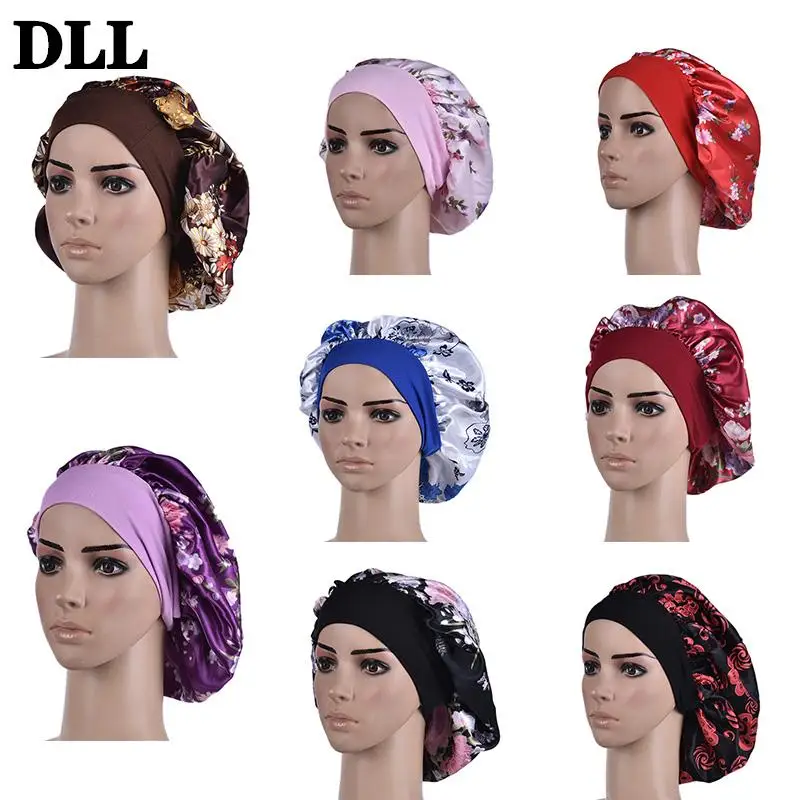 

1pc Bath Shower Cap for Bathroom Adjust Solid Satin Bonnet Hair Styling Cap Long Hair Care Women Night Sleep Hat Silk Head Wrap