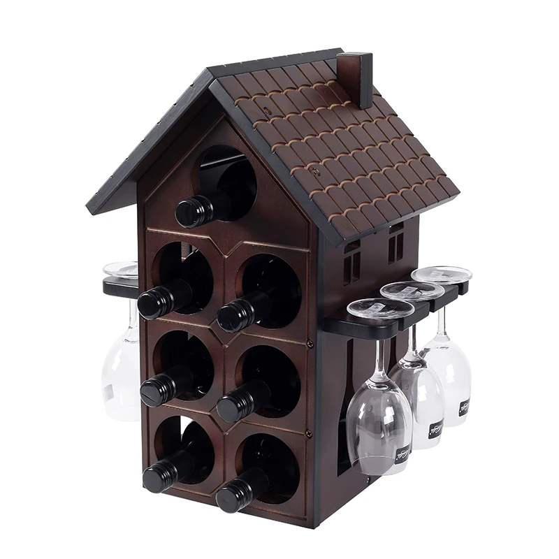 

Wooden Wine Bottle Standing Display Wine Rack Glass Holder