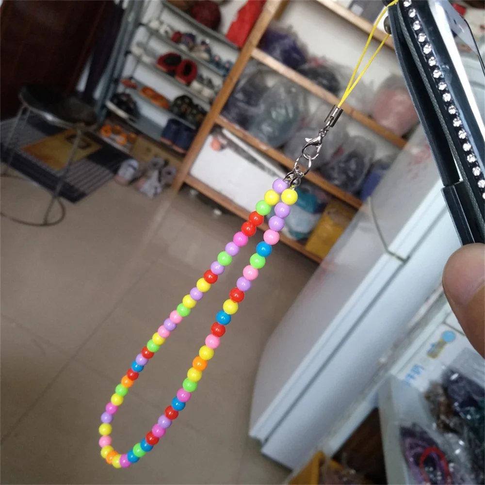 New Colorful Acrylic Beading Mobile Phone Chain 24cm Fashion Ladies Cellphone Lanyard Anti -lost Lane Charm Mobile Phone Straps