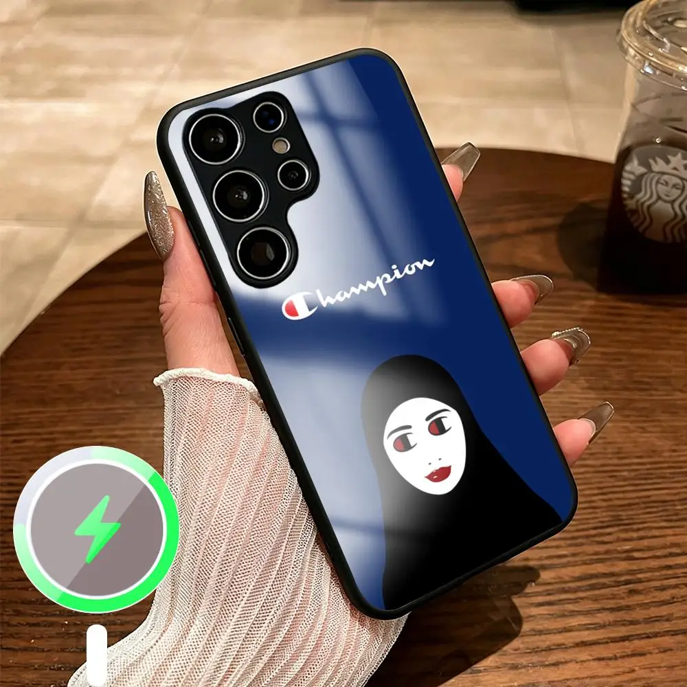 Фото Модный чехол для телефона с логотипом бренда C-cham-pIoNEs для Samsung S26 S25 S24 S23 S22 S21 Plus Ultra Note, стеклянный магнитный чехол №4
