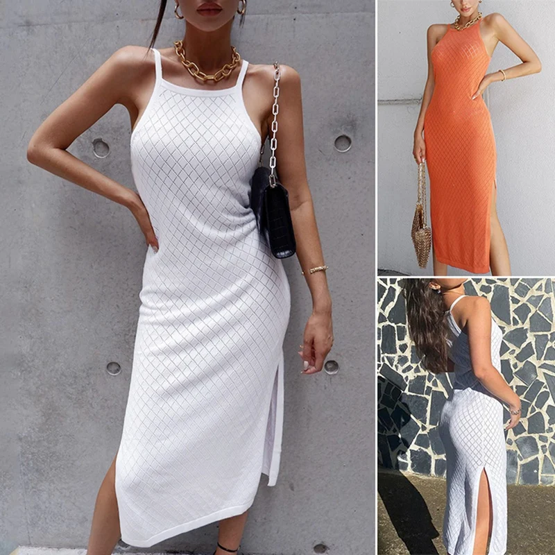 

Женское однотонное Хлопковое платье на бретельках, с высокой талией