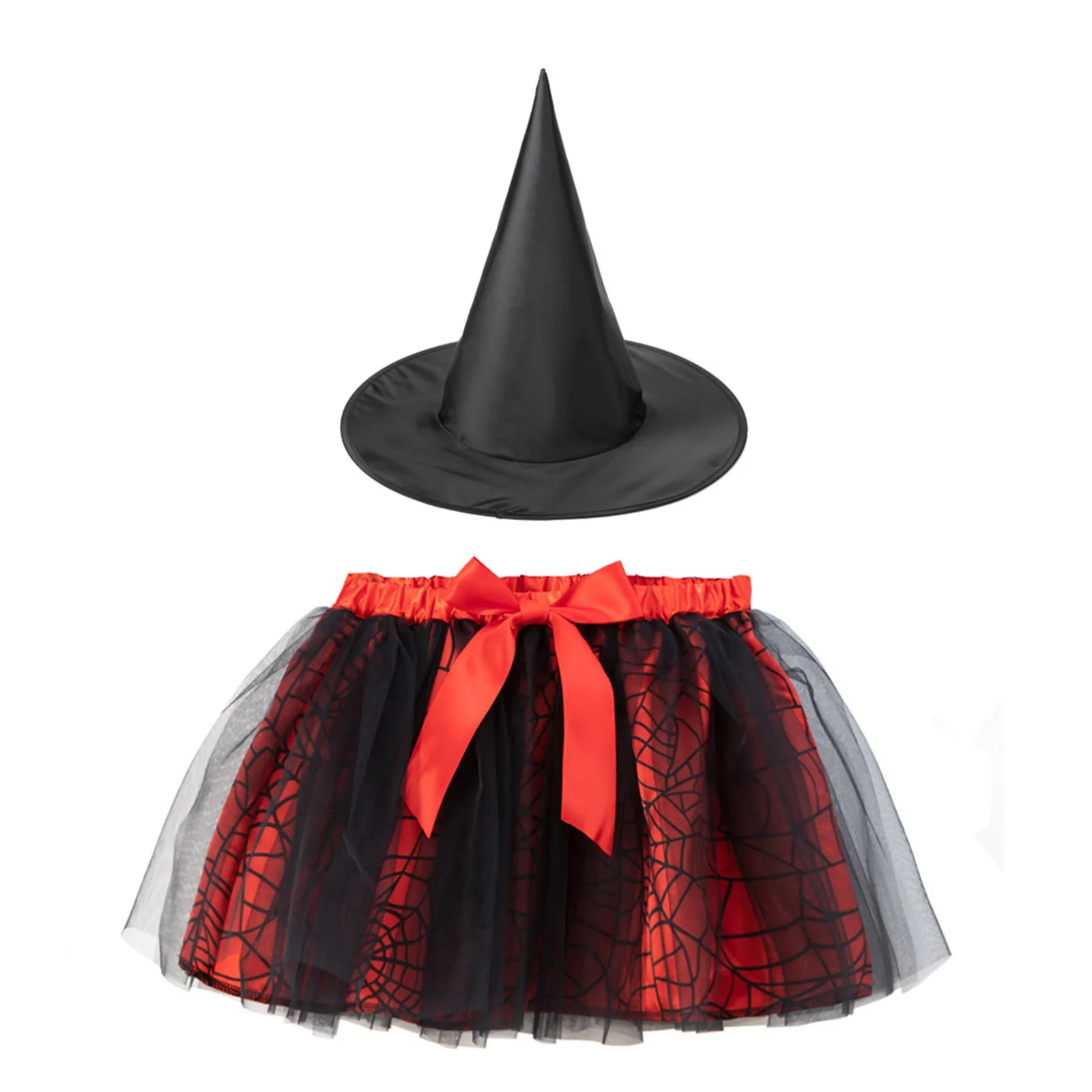

Kids Girls Polka Dots Print Tutu Skirt And Witch Hat Stage Performance Outfits Halloween Disguise Witch Cosplay Costume Party