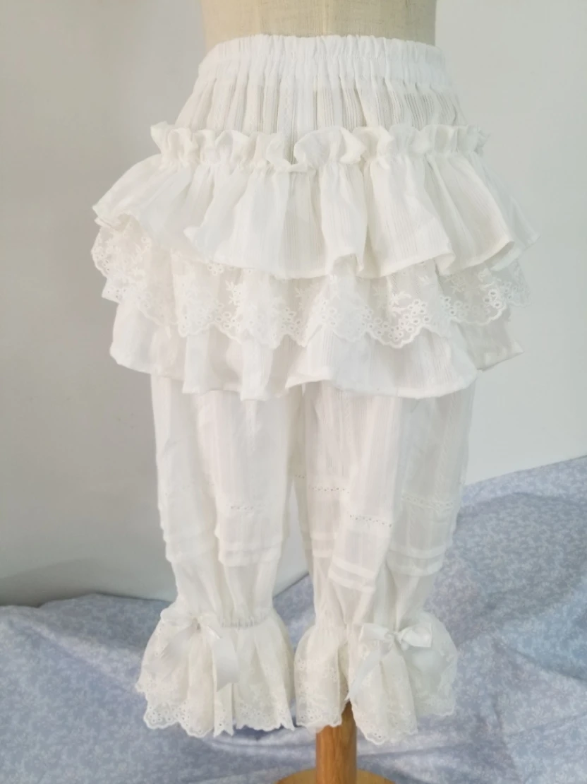 Classic Lolita Mid Shorts Lace Ruffle White Cotton Lolita Bottoms