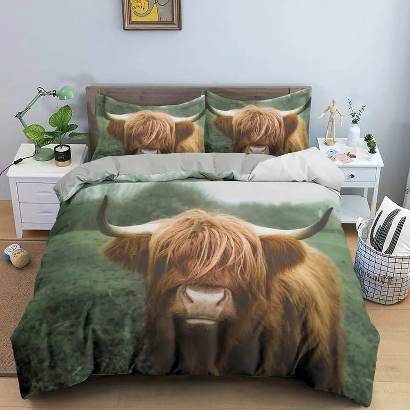 Highland Scottish Cows Duvet Cover Set Farm Animal King Queen Comforter Cover Wildlife Bedding Set 2/3pcs Polyester Quilt Cover