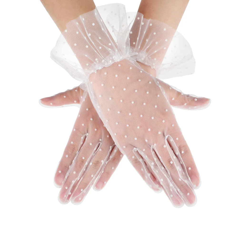 Черные белые кружевные женские перчатки в горошек летние сетчатые сексуальные