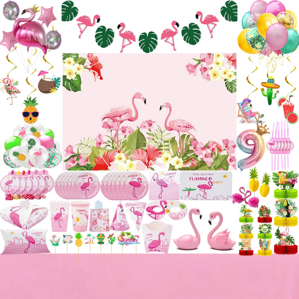 

Pink Flamingo Girls Birthday Party Decoration Balloon Chain Decor Paper Disposable Tableware For Kild Baby Shower Party Supplies
