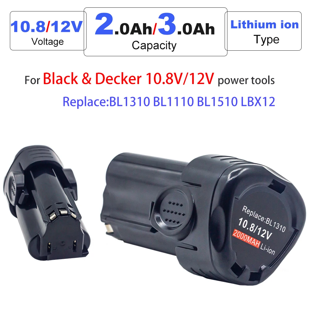 

New 12V 2000mAh 3000mah Battery For Black&Decker BL1110 BL1310 BL1510 LB12 LBX12 EGBL108 Power Tool Li-Ion Screwdriver