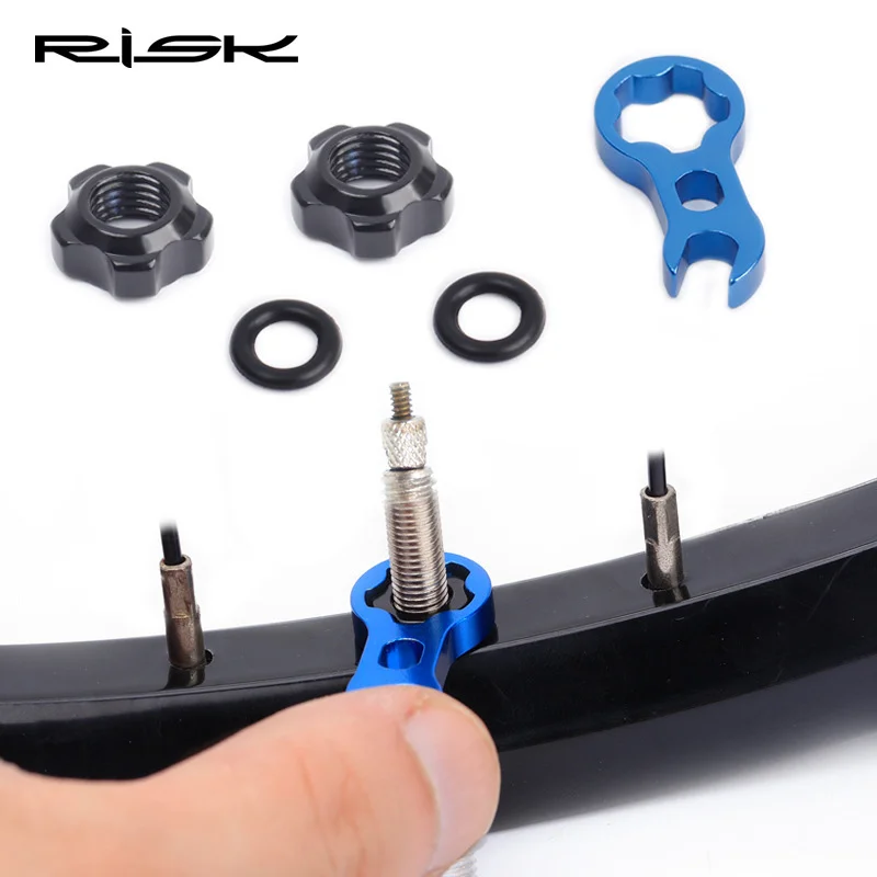 

1 Set RISK MTB Road Bicycle Tubeless Tire Valve Cap Vacuum Tire Nozzle Lock Mountain Bike Presta Valve Nut with Install Wrench