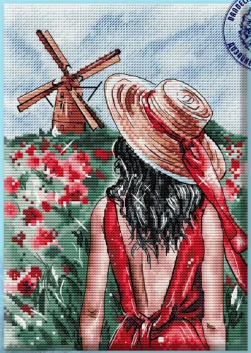 

Windmill Red Skirt Girl 26-23 embroidery kits, cross stitch kits,cotton frabric DIY homefun embroidery Shop7