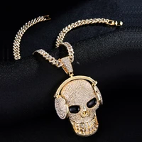 2022 new hip hop cubic zircon skull skeleton pendant necklace for men women 13mm cuban chain fashion necklace jewelry gifts