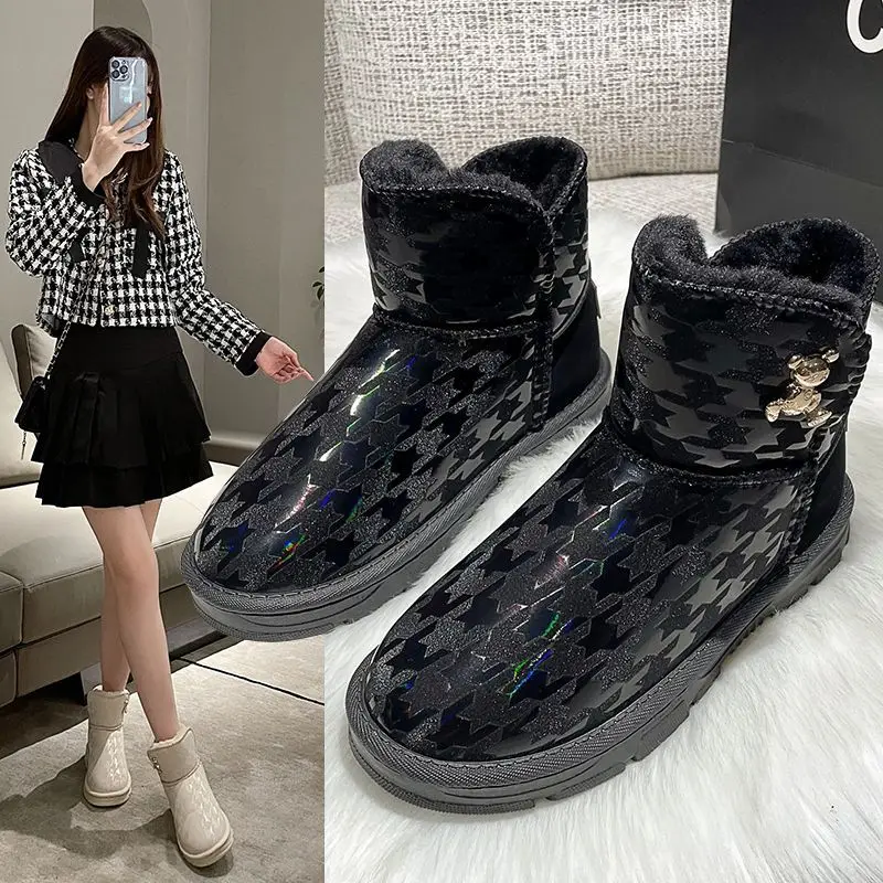 

Женские зимние ботинки на осень и зиму, новинка 2022, модная водонепроницаемая и нескользящая обувь с меховой вставкой