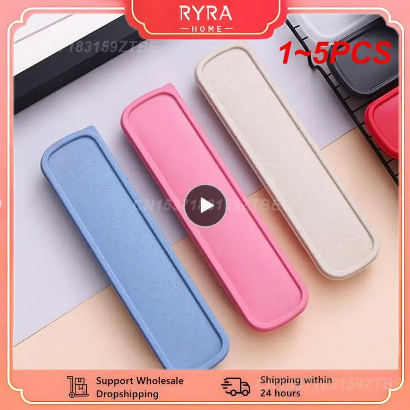 1~5PCS Wheat Straw Tableware Box Multicolor Portable Cutlery