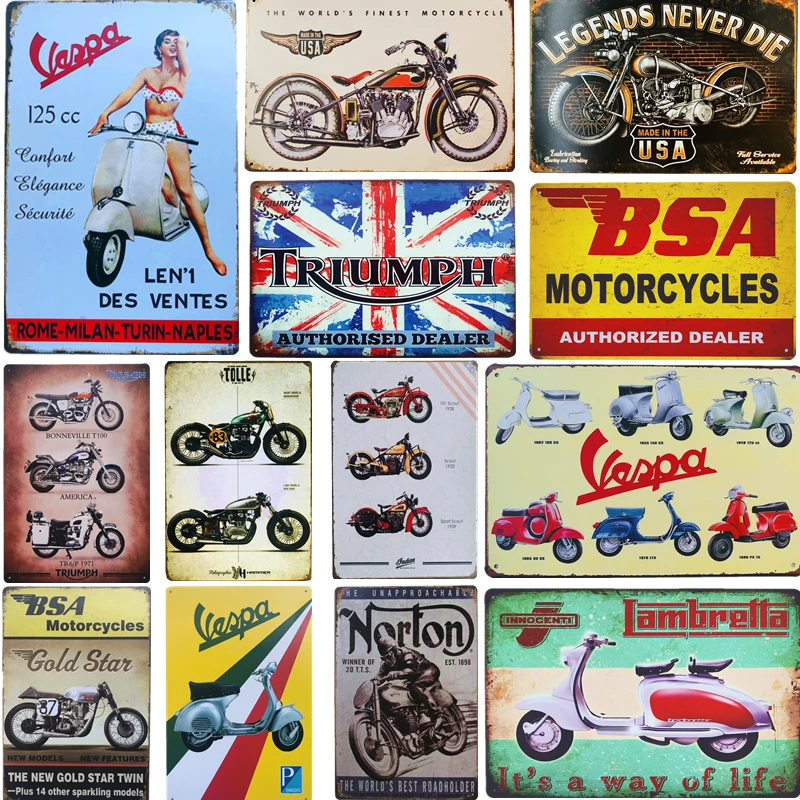 

Vintage Metal Tin Signs Motorcycle Poster Motor Oil Plaque Garage Club Plate Man Cave Workshop Wall Decor