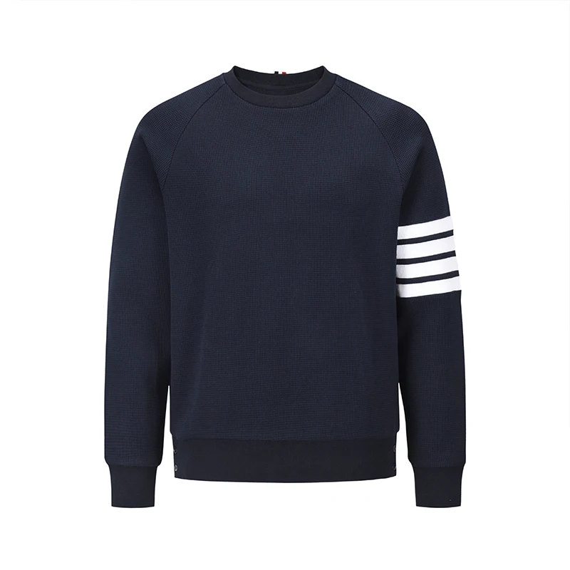 

TB THOM Men's Sweatshirts 2022 Luxury Brand Tops Navy Waffle Cotton 4-Bar Stripe Crew Neck Pullover Korean Design Sweatshirts