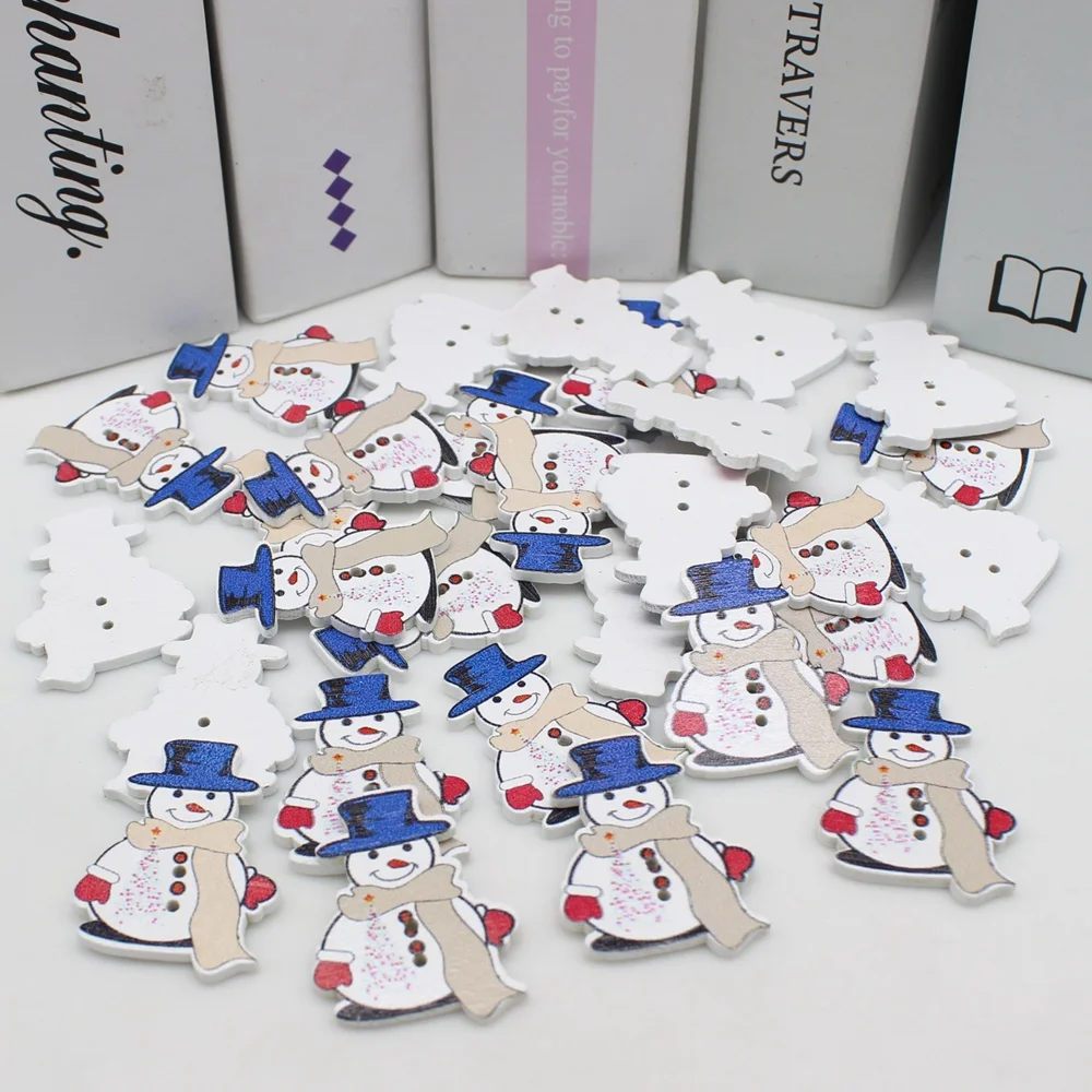 

50pcs Christmas snowman Buttons For craft Sewing Scrapbooking Accessories Christmas Supplies Wooden buttons