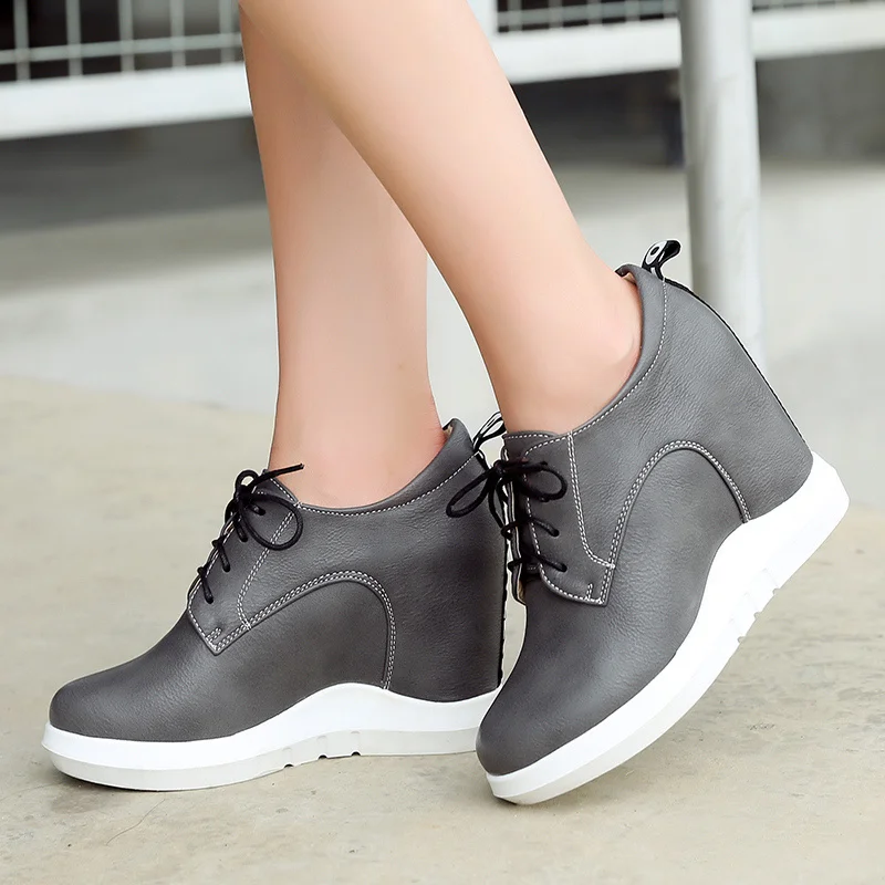 

Fashion Wedges Sneakers Women Spring Autumn Comfort Hidden Platform Casual Shoes Girls Lace-up Wedge Heels Grey White Sneakers