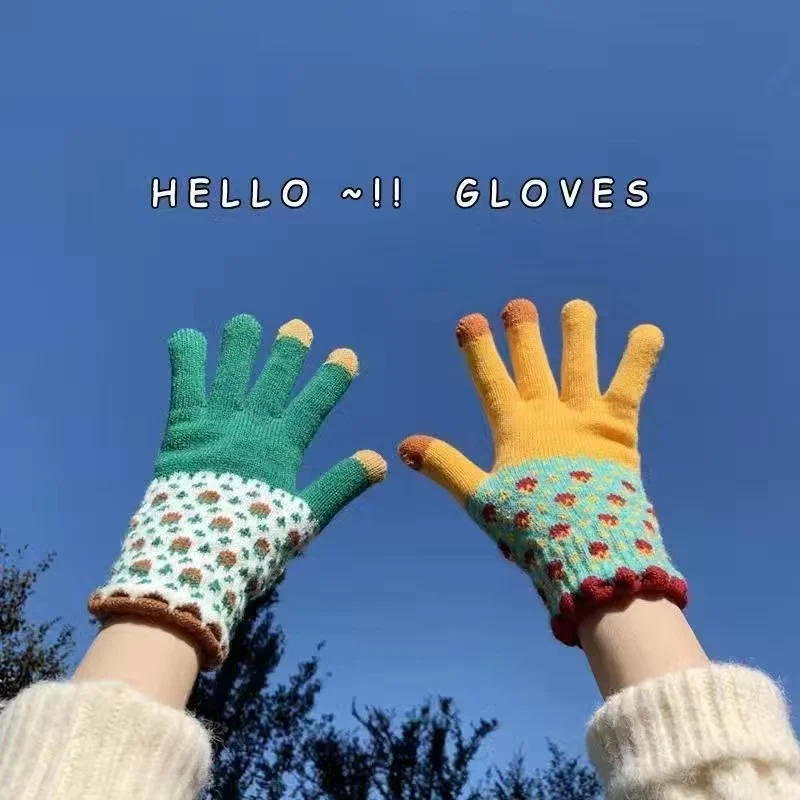 

Women's Winter Touch Screen Gloves Fashion Full Finger Cashmere Knit Fleece Warm Thickened Gloves